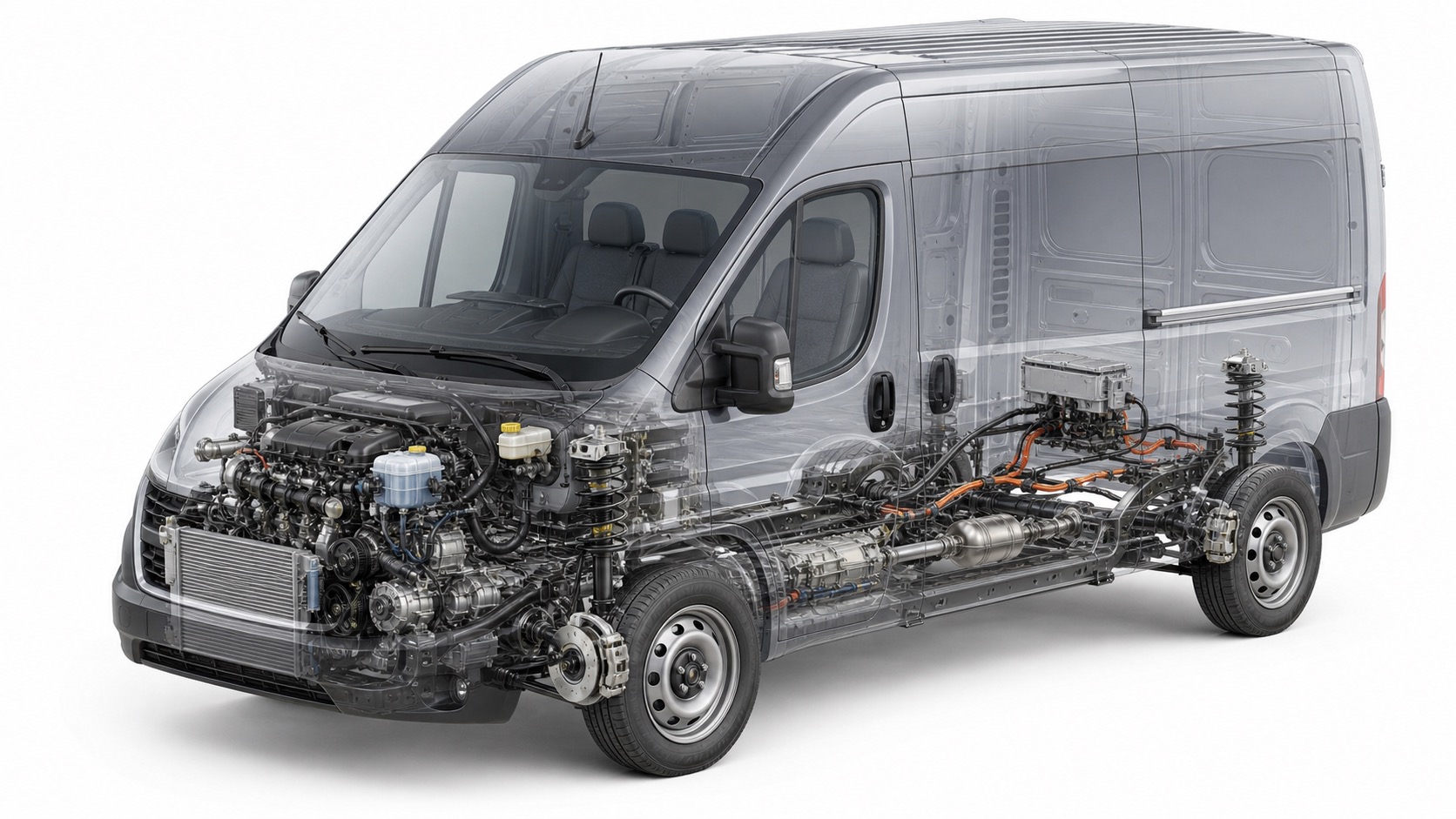 Techniczny przekrój samochodu Fiat z widocznymi układami mechanicznymi