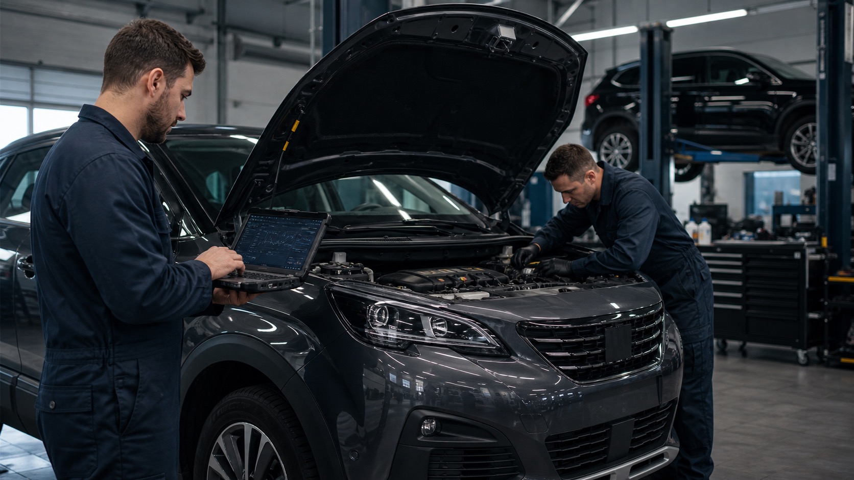 Diagnostyka komputerowa samochodu Peugeot w warsztacie